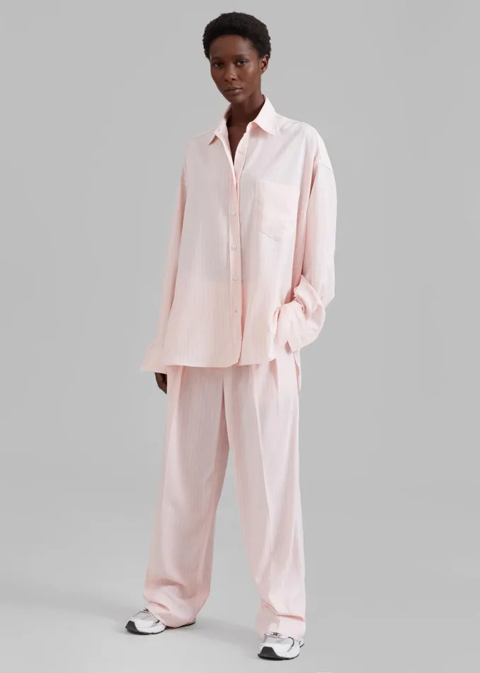 The Frankie Shop Georgia Fluid Shirt 8211 Pink Pinstripe Shop Tops