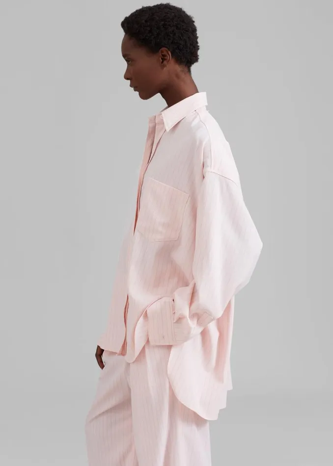 The Frankie Shop Georgia Fluid Shirt 8211 Pink Pinstripe Shop Tops
