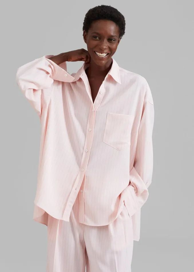 The Frankie Shop Georgia Fluid Shirt 8211 Pink Pinstripe Shop Tops