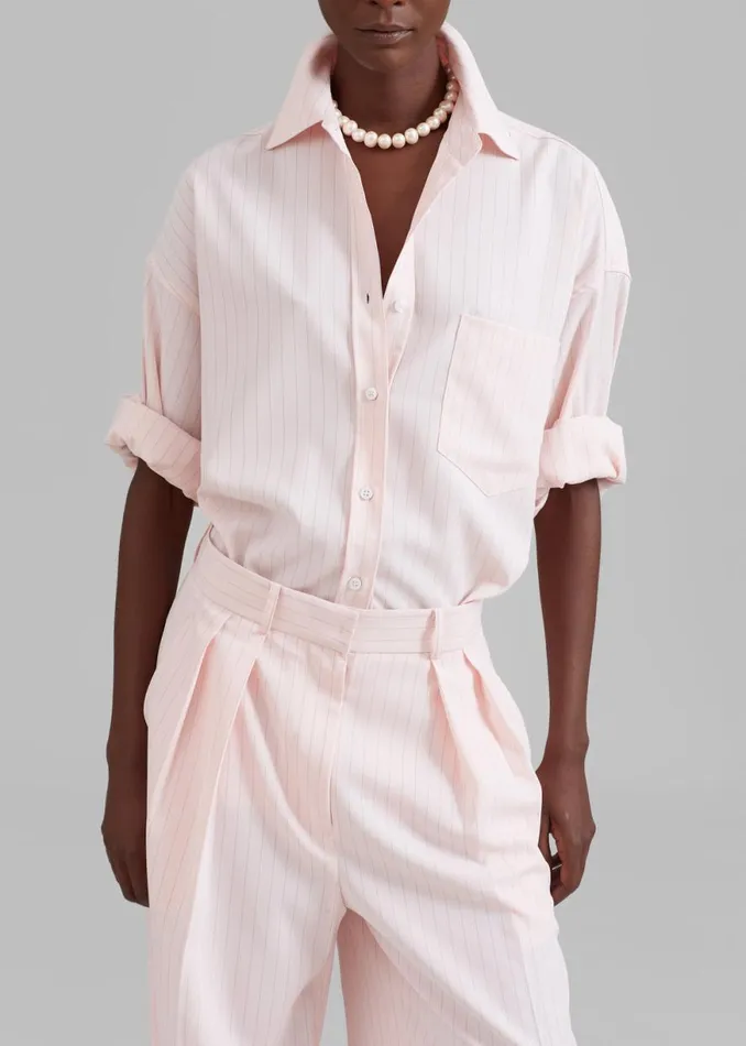 The Frankie Shop Georgia Fluid Shirt 8211 Pink Pinstripe Shop Tops