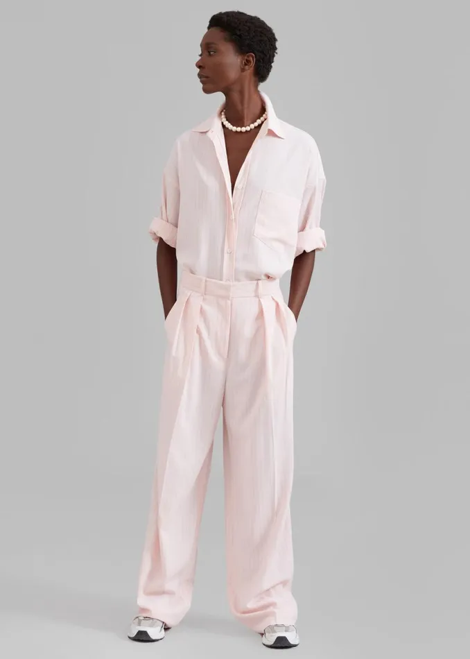 The Frankie Shop Georgia Fluid Shirt 8211 Pink Pinstripe Shop Tops