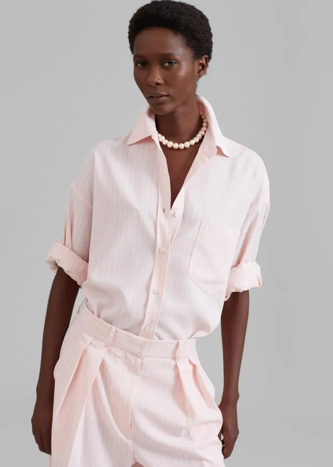 The Frankie Shop Georgia Fluid Shirt 8211 Pink Pinstripe Shop Tops