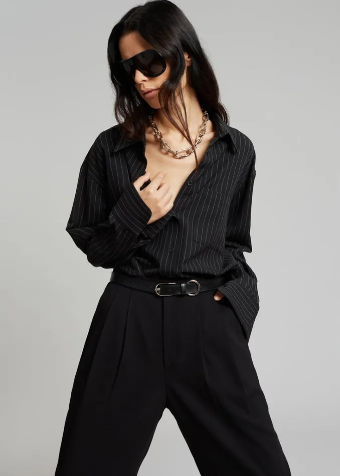 The Frankie Shop Georgia Pinstripe Shirt 8211 BlackWhite Shop Tops