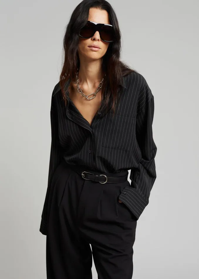 The Frankie Shop Georgia Pinstripe Shirt 8211 BlackWhite Shop Tops