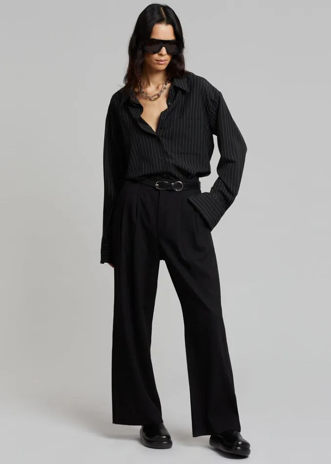 The Frankie Shop Georgia Pinstripe Shirt 8211 BlackWhite Shop Tops