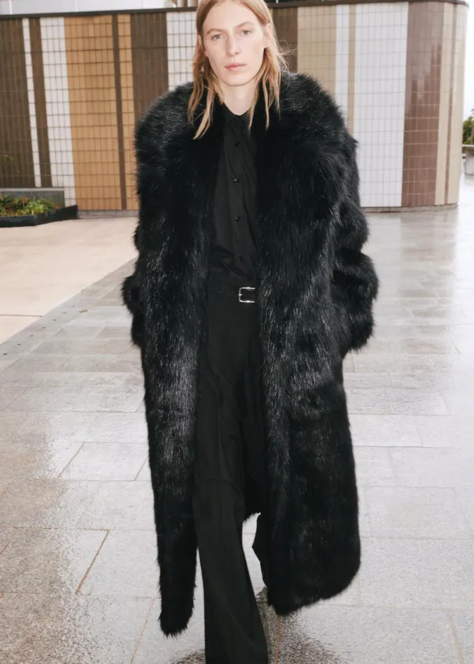 The Frankie Shop Joan Long Faux Fur Coat 8211 Black Shop Clothing
