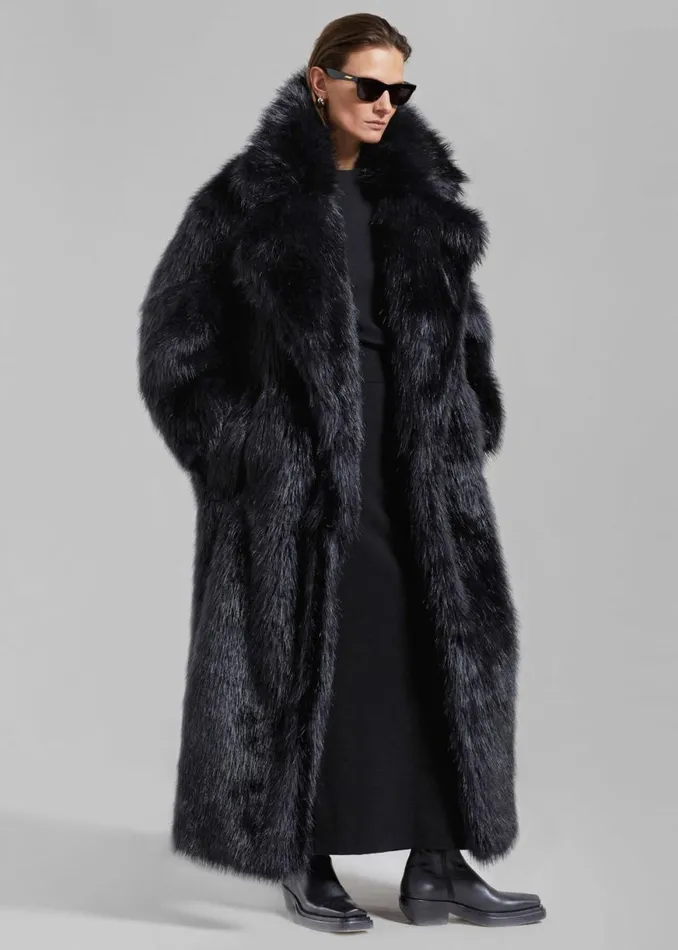 The Frankie Shop Joan Long Faux Fur Coat 8211 Black Shop Clothing