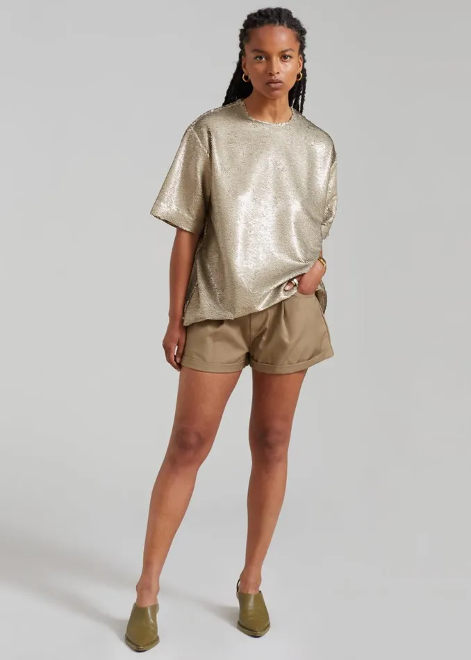 The Frankie Shop Jones Boxy Sequins Tee 8211 Bronze Shop Tops