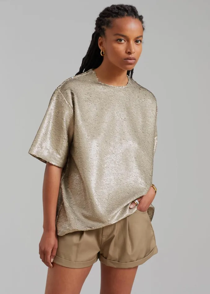 The Frankie Shop Jones Boxy Sequins Tee 8211 Bronze Shop Tops