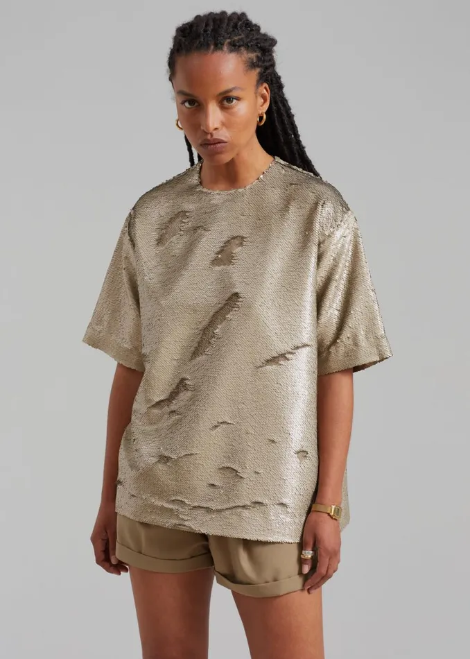 The Frankie Shop Jones Boxy Sequins Tee 8211 Bronze Shop Tops