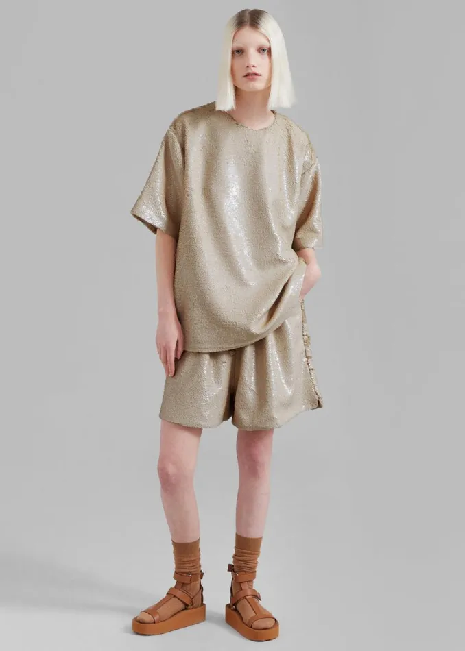 The Frankie Shop Jones Boxy Sequins Tee 8211 Bronze Shop Tops