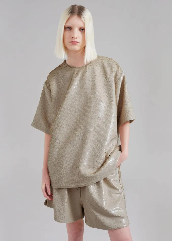 The Frankie Shop Jones Boxy Sequins Tee 8211 Bronze Shop Tops