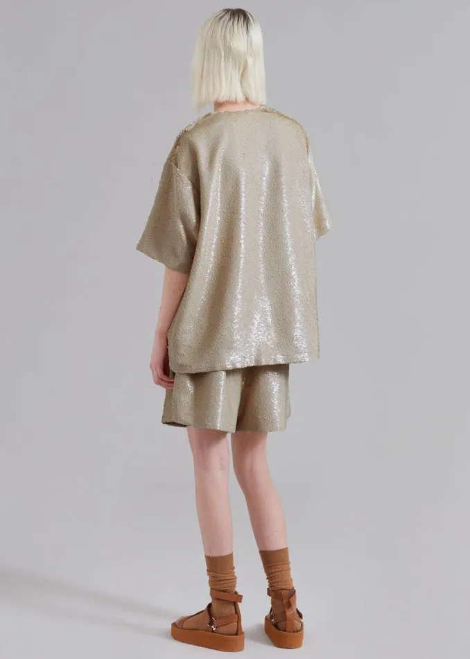 The Frankie Shop Jones Boxy Sequins Tee 8211 Bronze Shop Tops