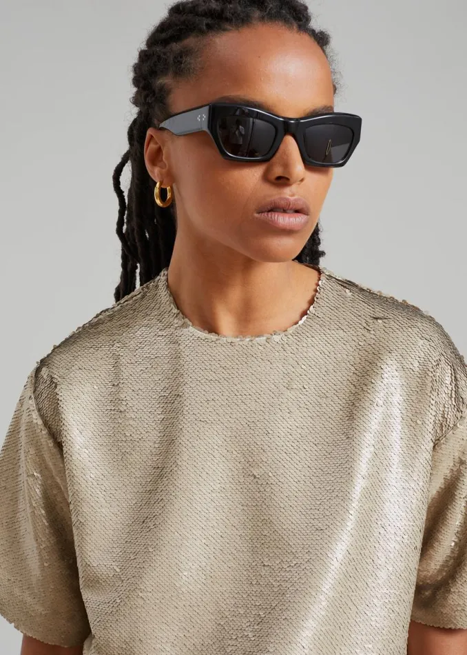 The Frankie Shop Jones Boxy Sequins Tee 8211 Bronze Shop Tops