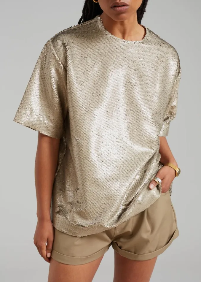 The Frankie Shop Jones Boxy Sequins Tee 8211 Bronze Shop Tops