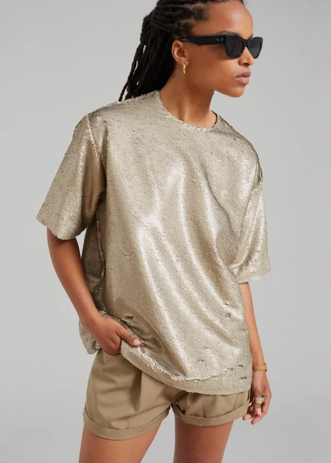 The Frankie Shop Jones Boxy Sequins Tee 8211 Bronze Shop Tops