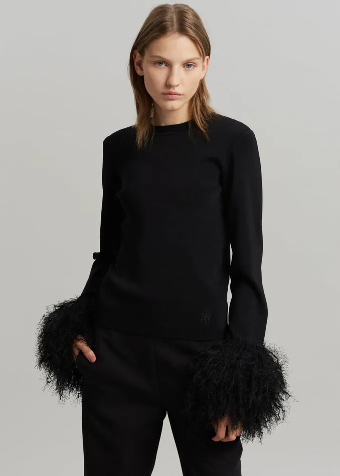 The Frankie Shop JW Anderson Pom Pom Cuff Crew Neck Jumper 8211 Black Shop Tops