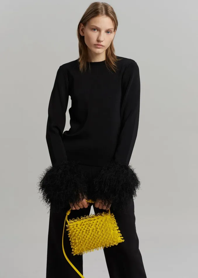 The Frankie Shop JW Anderson Pom Pom Cuff Crew Neck Jumper 8211 Black Shop Tops