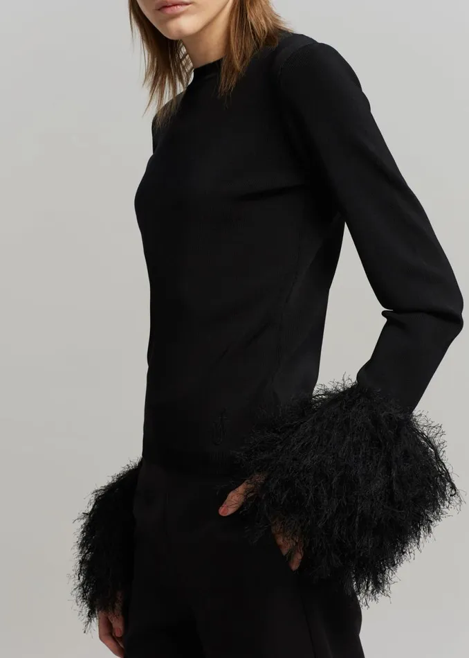 The Frankie Shop JW Anderson Pom Pom Cuff Crew Neck Jumper 8211 Black Shop Tops