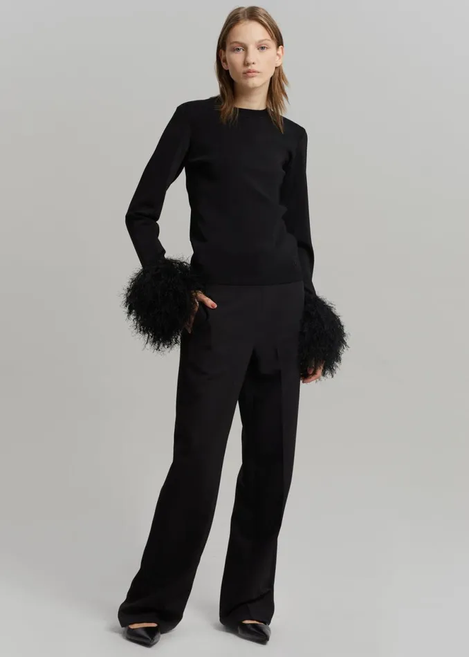 The Frankie Shop JW Anderson Pom Pom Cuff Crew Neck Jumper 8211 Black Shop Tops