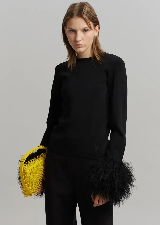 The Frankie Shop JW Anderson Pom Pom Cuff Crew Neck Jumper 8211 Black Shop Tops