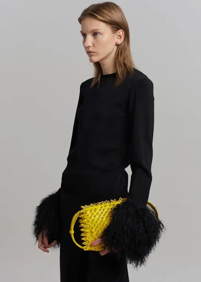 The Frankie Shop JW Anderson Pom Pom Cuff Crew Neck Jumper 8211 Black Shop Tops
