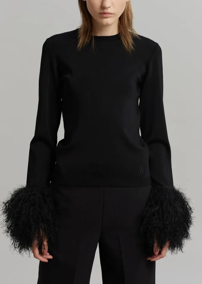 The Frankie Shop JW Anderson Pom Pom Cuff Crew Neck Jumper 8211 Black Shop Tops