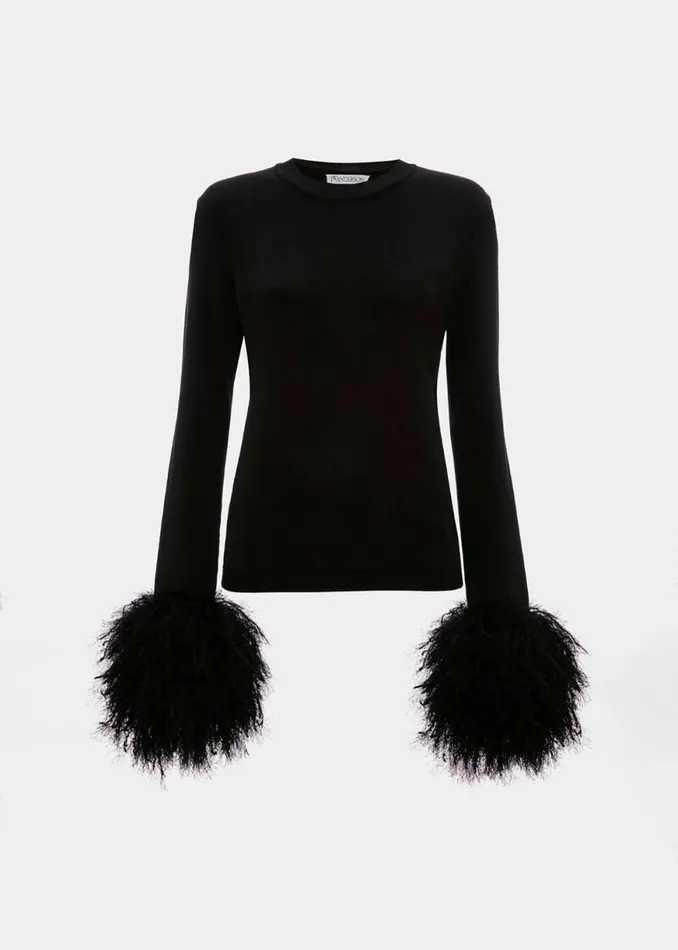The Frankie Shop JW Anderson Pom Pom Cuff Crew Neck Jumper 8211 Black Shop Tops