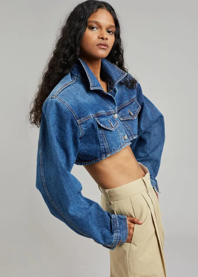 The Frankie Shop Kett Cropped Denim Jacket 8211 Dark Indigo Shop Denim