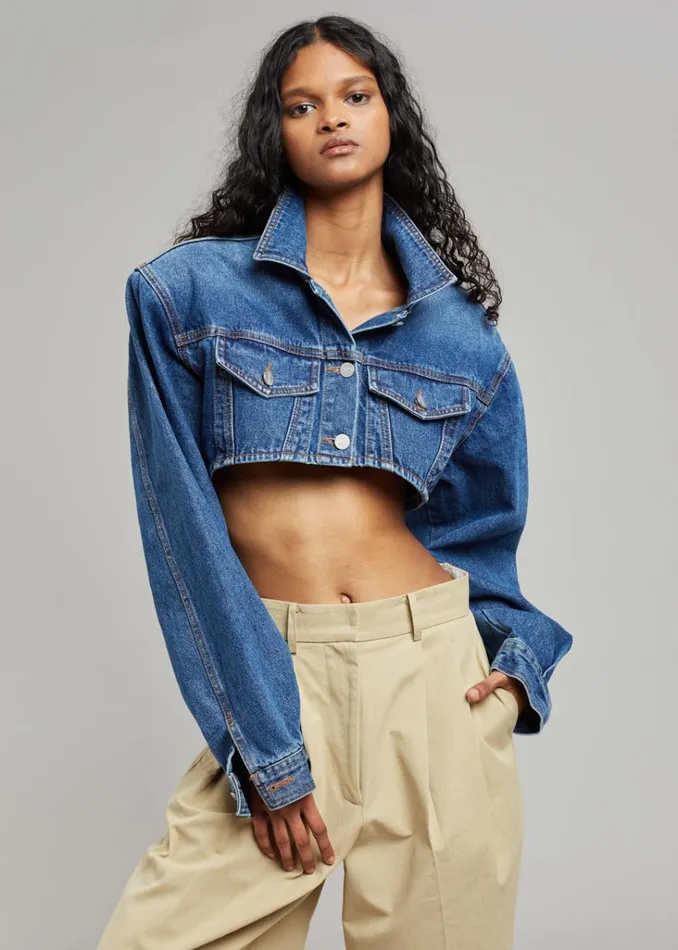 The Frankie Shop Kett Cropped Denim Jacket 8211 Dark Indigo Shop Denim