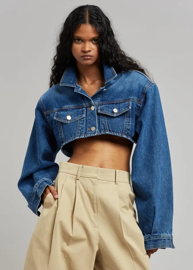 The Frankie Shop Kett Cropped Denim Jacket 8211 Dark Indigo Shop Denim