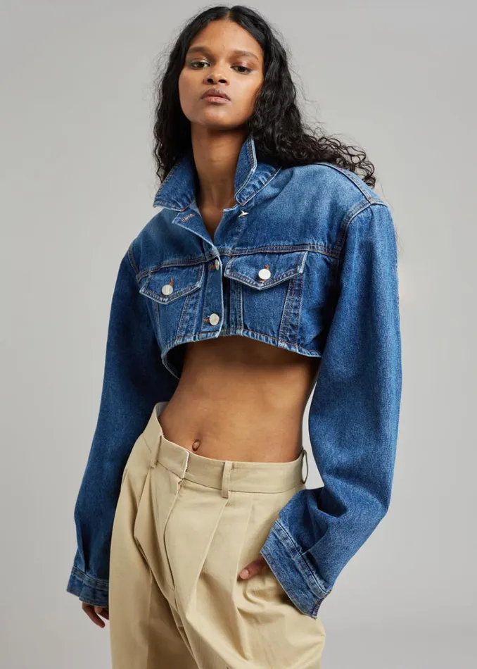 The Frankie Shop Kett Cropped Denim Jacket 8211 Dark Indigo Shop Denim