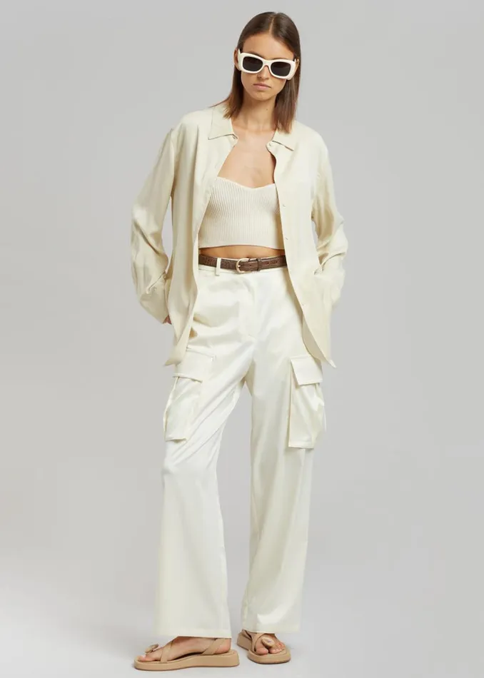 The Frankie Shop Lauren Silky Cargo Pants 8211 Cream Shop Bottoms