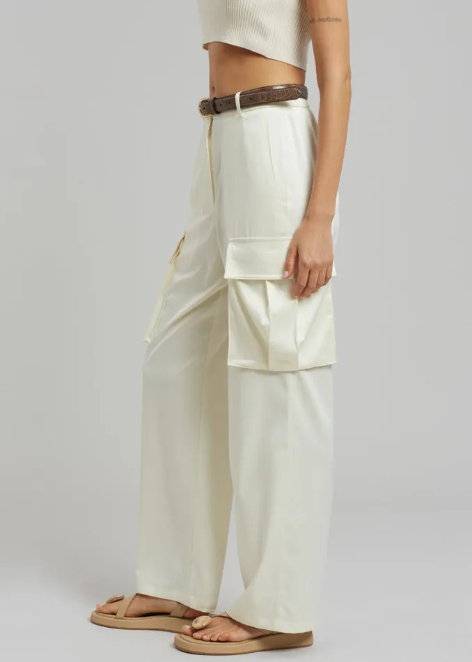 The Frankie Shop Lauren Silky Cargo Pants 8211 Cream Shop Bottoms
