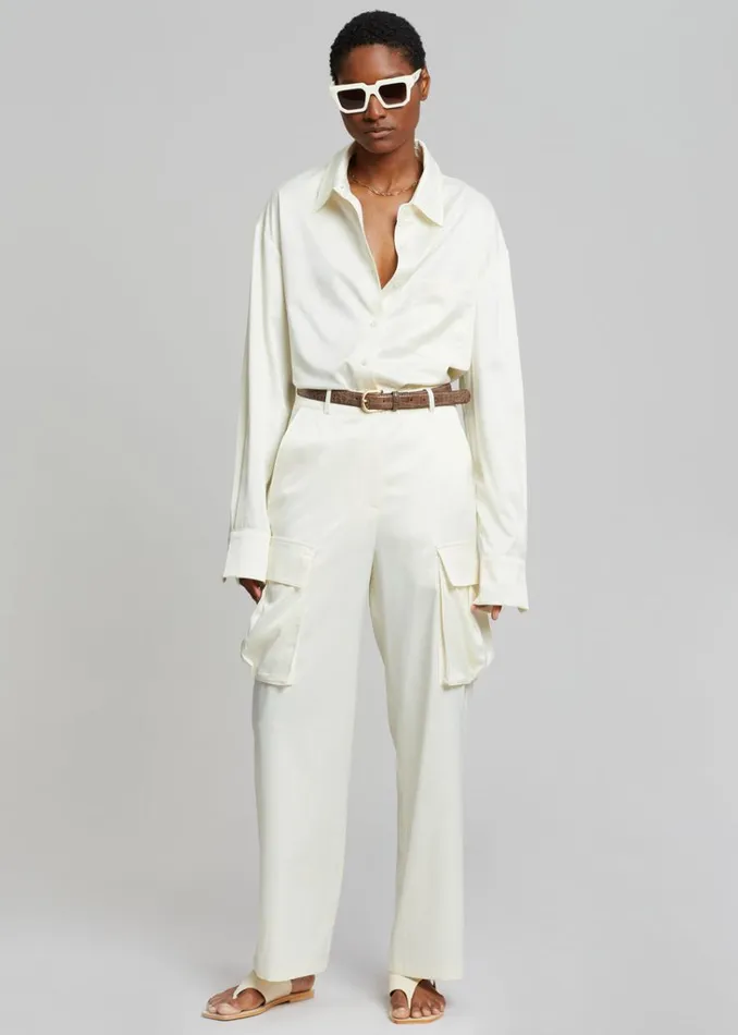 The Frankie Shop Lauren Silky Cargo Pants 8211 Cream Shop Bottoms