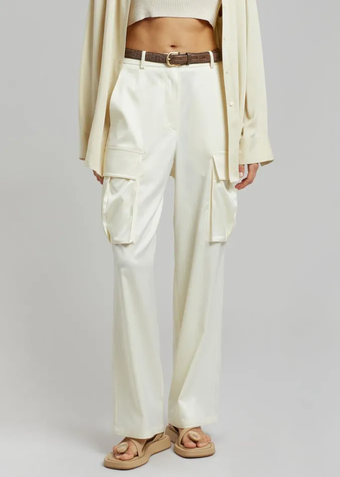 The Frankie Shop Lauren Silky Cargo Pants 8211 Cream Shop Bottoms