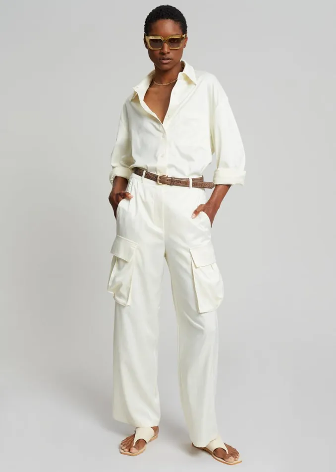 The Frankie Shop Lauren Silky Cargo Pants 8211 Cream Shop Bottoms