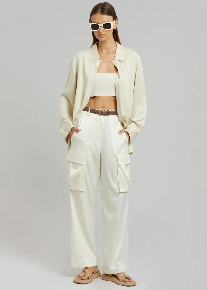 The Frankie Shop Lauren Silky Cargo Pants 8211 Cream Shop Bottoms