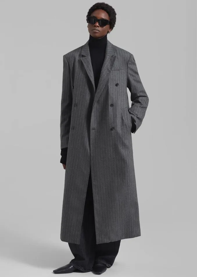 The Frankie Shop Loulou Studio Ido Long Coat 8211 Grey Stripes Shop Clothing