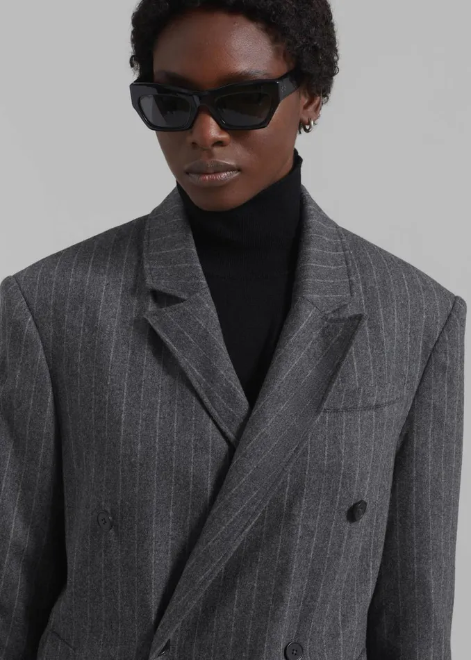 The Frankie Shop Loulou Studio Ido Long Coat 8211 Grey Stripes Shop Clothing