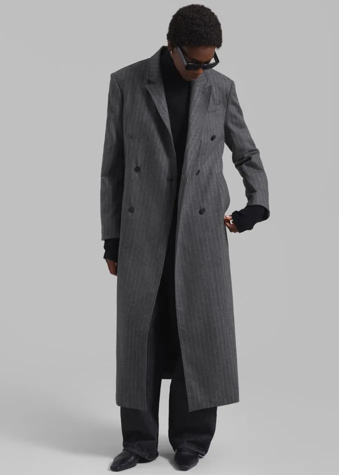 The Frankie Shop Loulou Studio Ido Long Coat 8211 Grey Stripes Shop Clothing