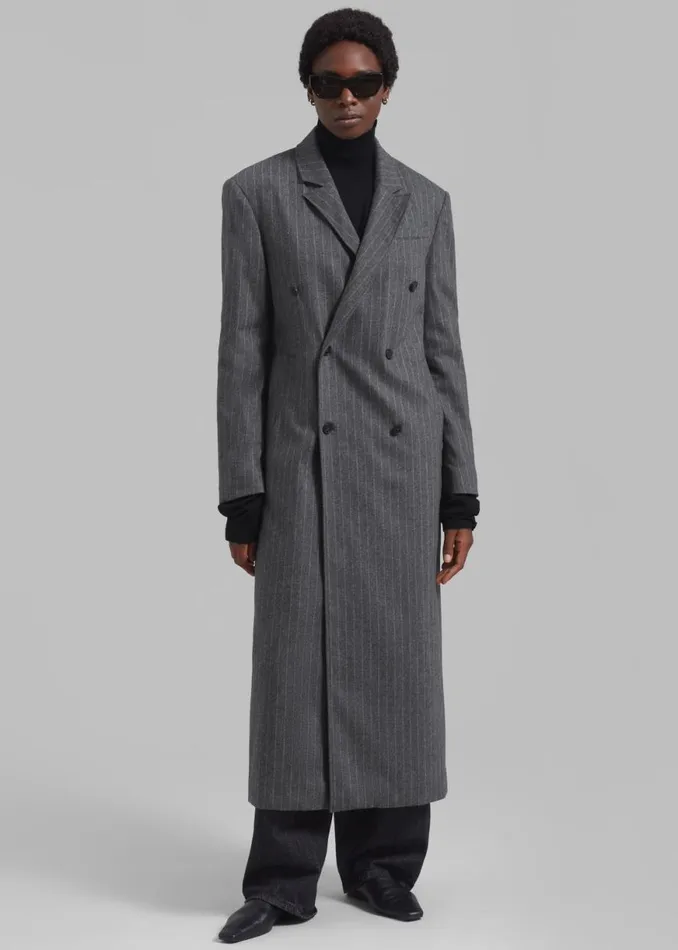The Frankie Shop Loulou Studio Ido Long Coat 8211 Grey Stripes Shop Clothing