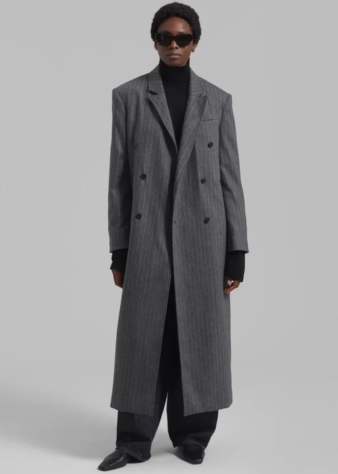 The Frankie Shop Loulou Studio Ido Long Coat 8211 Grey Stripes Shop Clothing