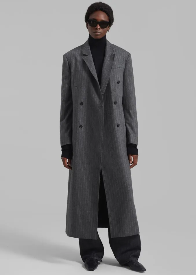 The Frankie Shop Loulou Studio Ido Long Coat 8211 Grey Stripes Shop Clothing