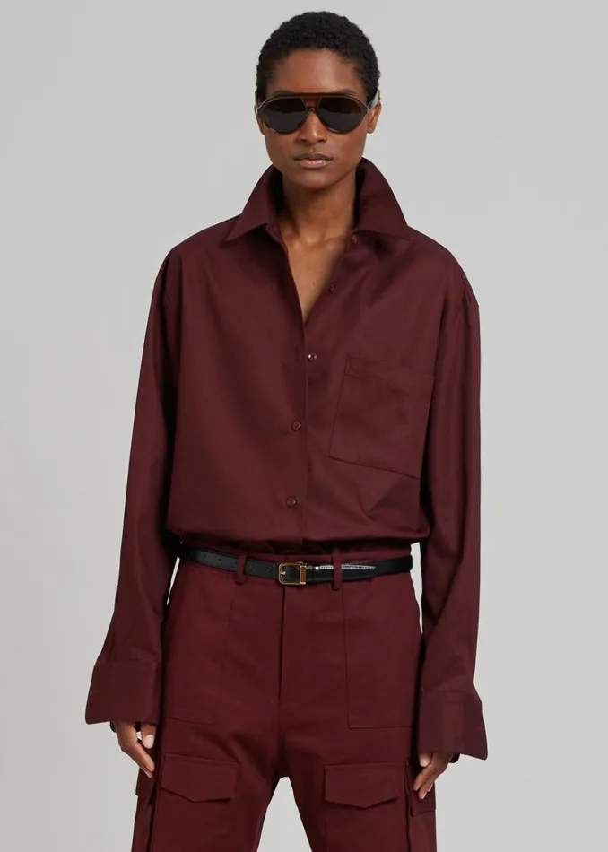 The Frankie Shop Lui Twill Overshirt 8211 Burgundy Shop Tops