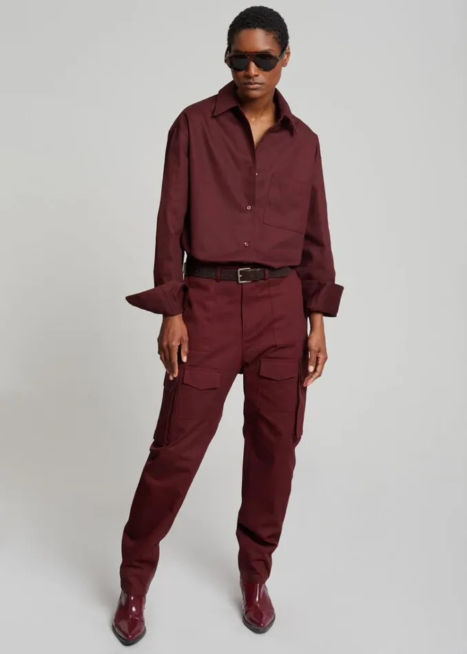 The Frankie Shop Lui Twill Overshirt 8211 Burgundy Shop Tops