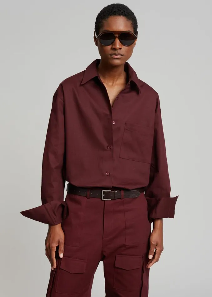 The Frankie Shop Lui Twill Overshirt 8211 Burgundy Shop Tops