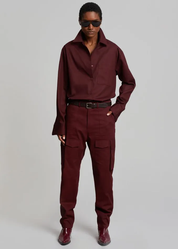 The Frankie Shop Lui Twill Overshirt 8211 Burgundy Shop Tops