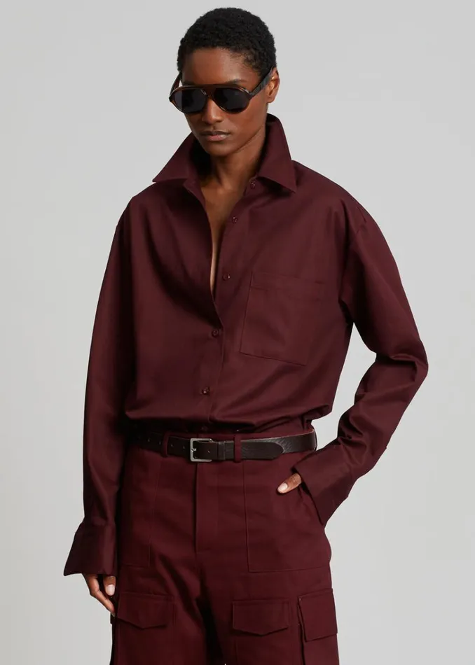 The Frankie Shop Lui Twill Overshirt 8211 Burgundy Shop Tops