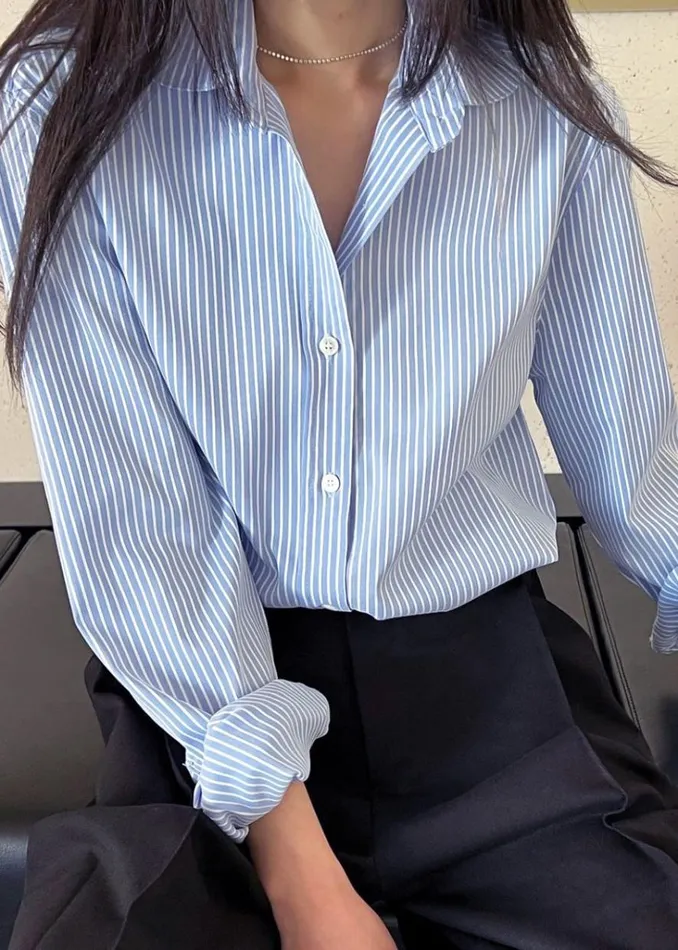 The Frankie Shop Mina Shirt 8211 Blue Stripe Shop Tops